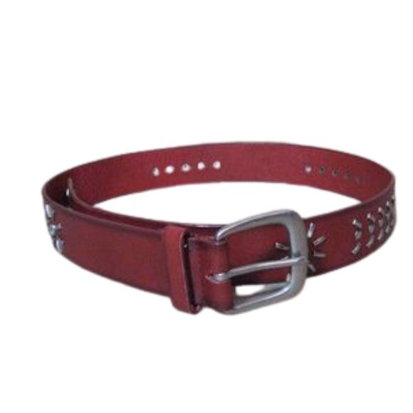 Red Leather Belt with Silver Studs Medium Steampunk Women Boho Studded - Picture 1 of 6